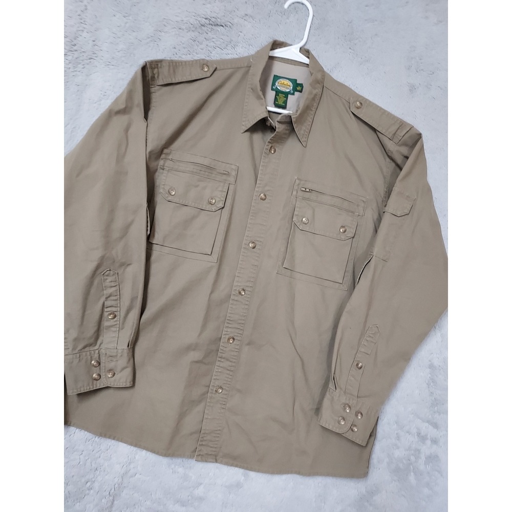 Cabelas Shirt Mens Large Safari Outdoor Cargo Pocket Long Sleeve Epaulets Bush